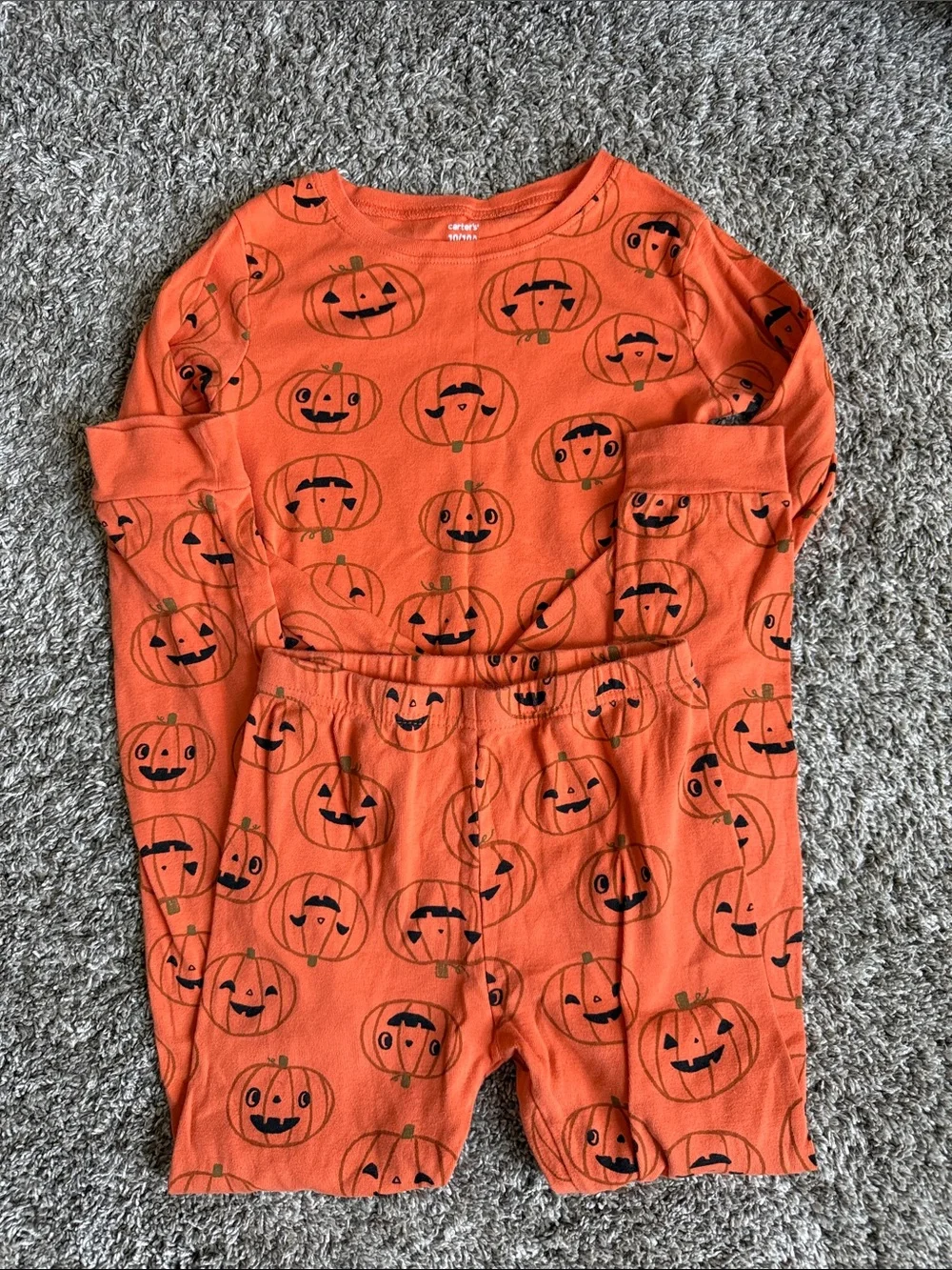 Carter's Orange Pumpkin Print Kids Pajama Set